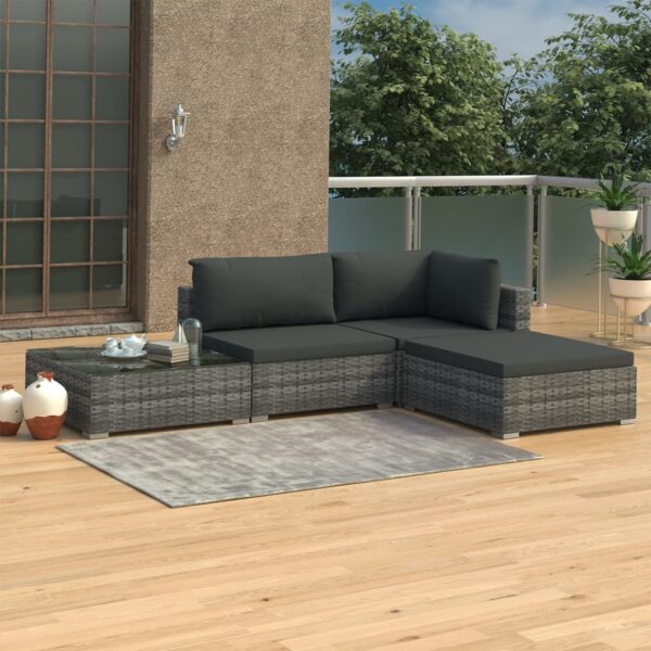 HomeDiscount-4 Piece Garden Lounge Set with Cushions Poly Rattan Grey