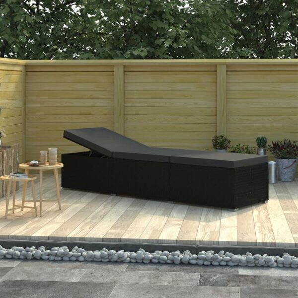 HomeDiscount-Sun Lounger with Cushion Poly Rattan Black