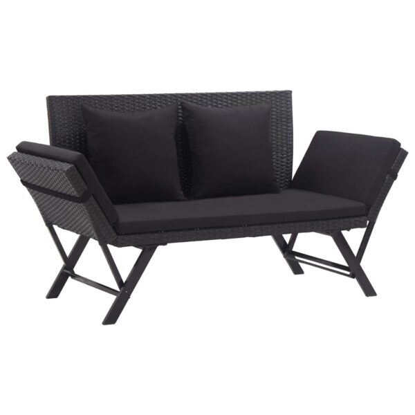 HomeDiscount-Garden Bench with Cushions 176 cm Black Poly Rattan