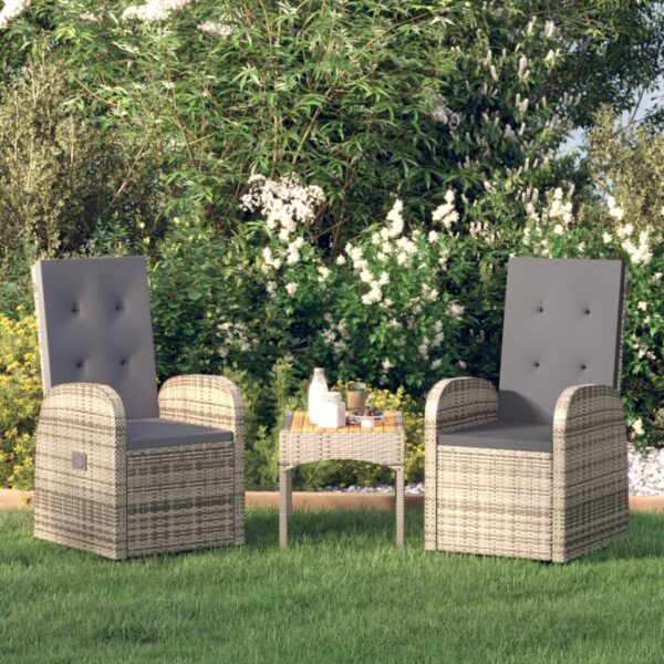 HomeDiscount-Reclining Garden Chairs 2 pcs with Cushions Poly Rattan Grey