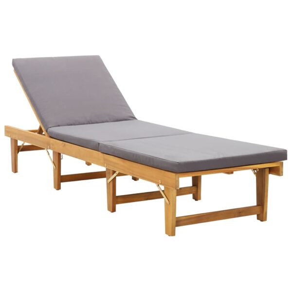 HomeDiscount-Folding Sun Lounger with Cushion Solid Acacia Wood