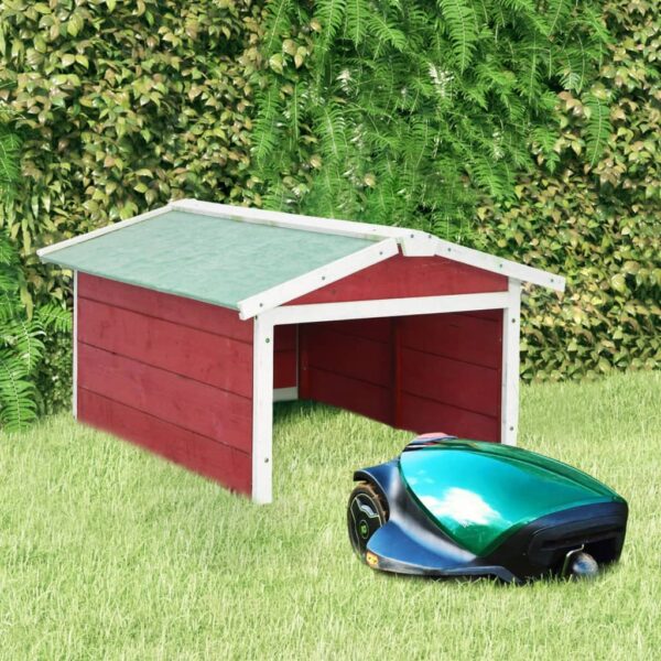 HomeDiscount-Robotic Lawn Mower Garage 72x87x50 cm Red and White Firwood