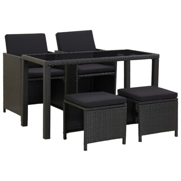 HomeDiscount-5 Piece Outdoor Dining Set with Cushions Poly Rattan Black