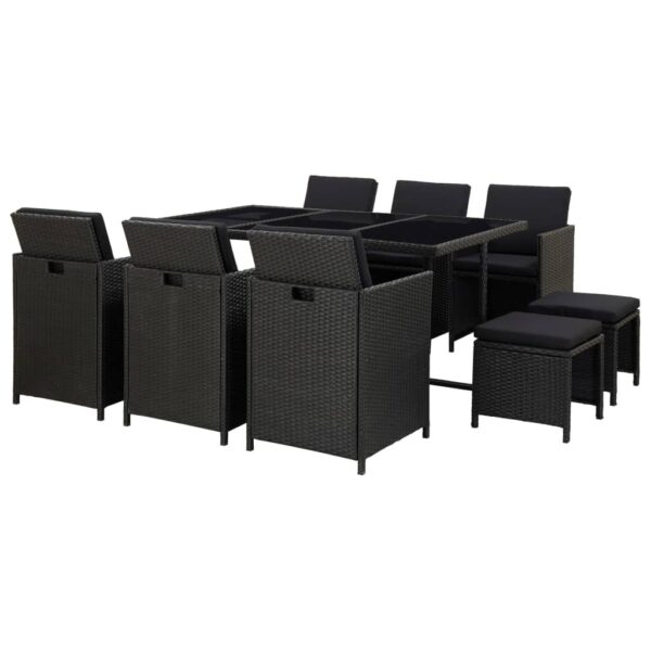 HomeDiscount-11 Piece Outdoor Dining Set with Cushions Poly Rattan Black