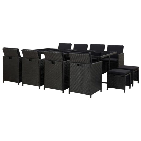 HomeDiscount-13 Piece Outdoor Dining Set with Cushions Poly Rattan Black