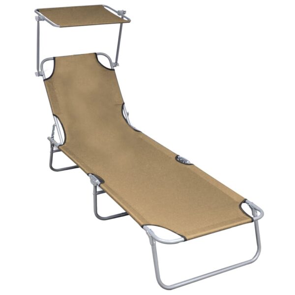 HomeDiscount-Folding Sun Lounger with Canopy Taupe Aluminium