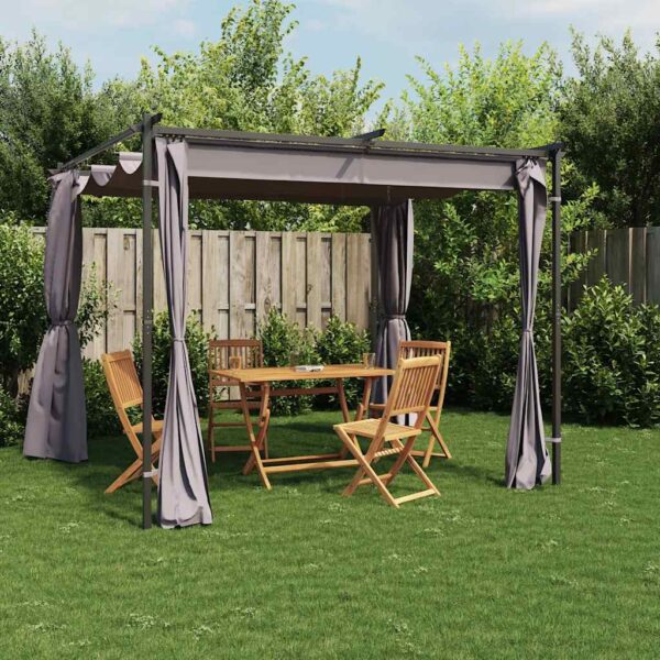 HomeDiscount-Gazebo with Curtains 3x3 m Anthracite Steel