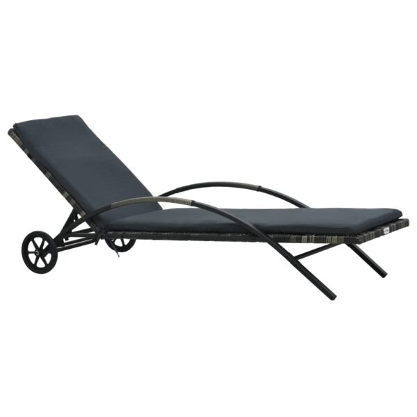 HomeDiscount-Sun Lounger with Cushion & Wheels Poly Rattan Anthracite