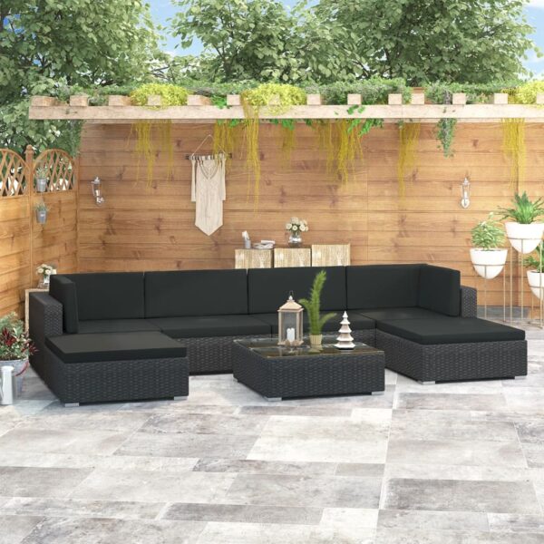 HomeDiscount-7 Piece Garden Lounge Set with Cushions Poly Rattan Black