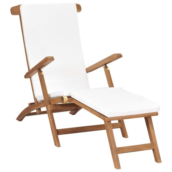 HomeDiscount-Deck Chair with Cushion Cream White Solid Teak Wood