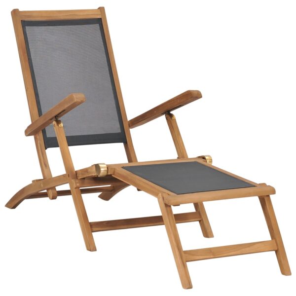 HomeDiscount-Deck Chair with Footrest Solid Teak Wood Black