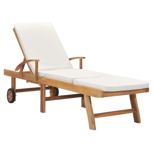 HomeDiscount-Sun Lounger with Cushion Solid Teak Wood Cream