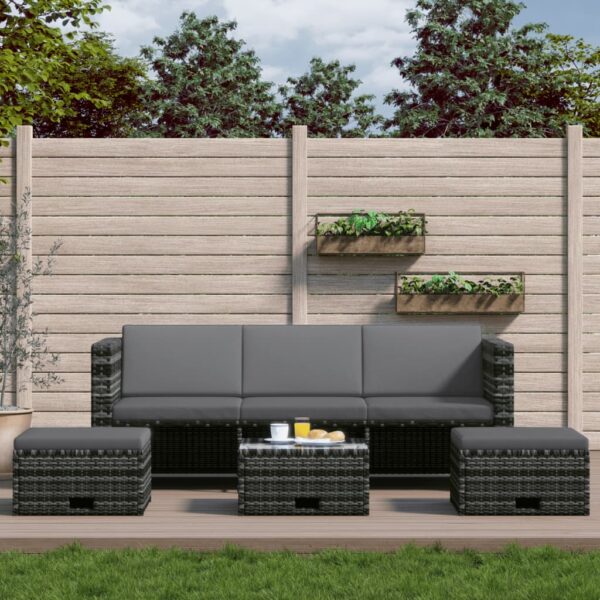 HomeDiscount-4 Piece Garden Lounge Set with Cushions Poly Rattan Grey