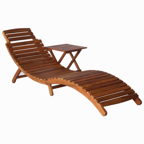 HomeDiscount-Sunlounger with Table Solid Acacia Wood Brown