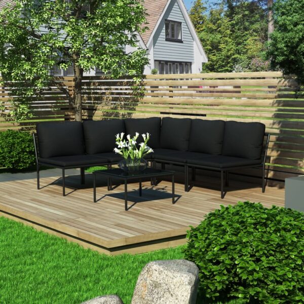 HomeDiscount-6 Piece Garden Lounge Set with Cushions Black PVC