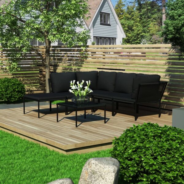 HomeDiscount-6 Piece Garden Lounge Set with Cushions Black PVC