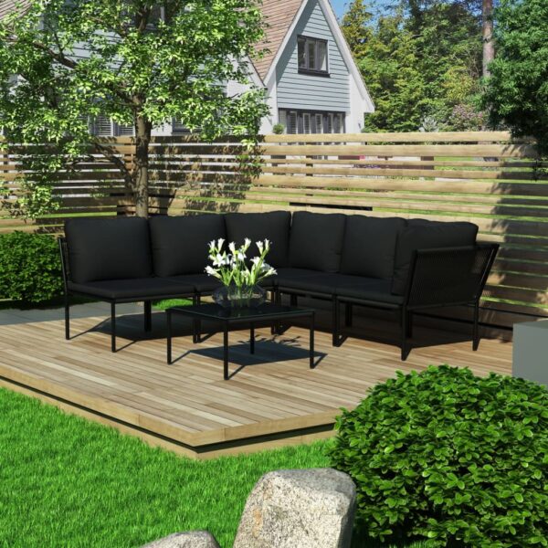 HomeDiscount-6 Piece Garden Lounge Set with Cushions Black PVC