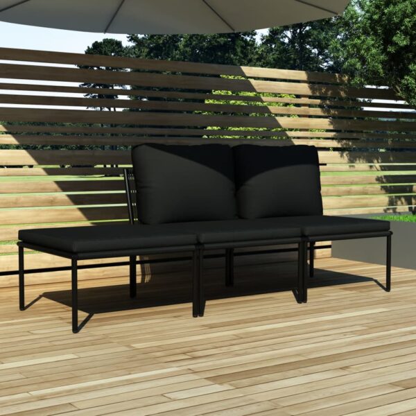 HomeDiscount-3 Piece Garden Lounge Set with Cushions Black PVC