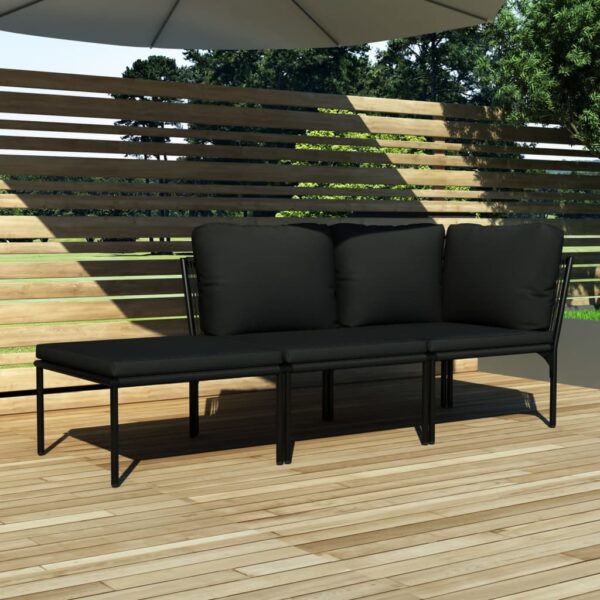 HomeDiscount-3 Piece Garden Lounge Set with Cushions Black PVC