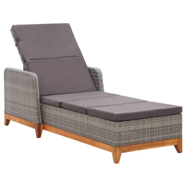 HomeDiscount-Sun Lounger Poly Rattan and Solid Acacia Wood Grey