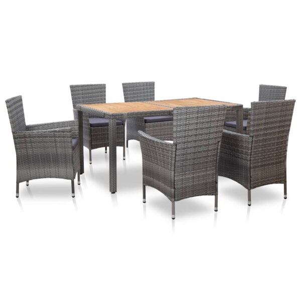 HomeDiscount-7 Piece Outdoor Dining Set with Cushions Poly Rattan Grey