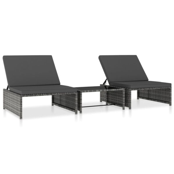 HomeDiscount-Reclining Garden Chairs 2 pcs with Table Grey Poly Rattan