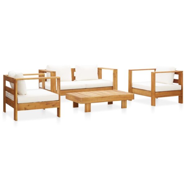 HomeDiscount-4 Piece Garden Lounge Set with Cushions Cream Solid Acacia Wood