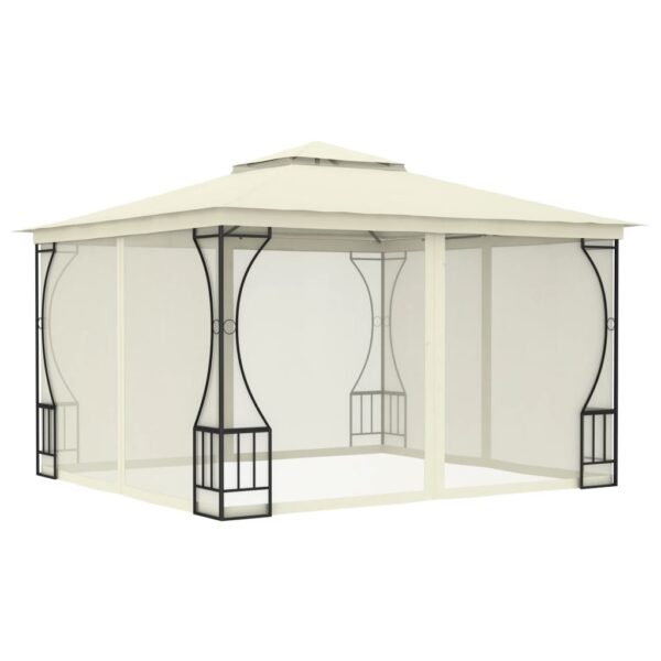 HomeDiscount-Gazebo with Nets 300x300x265 cm Cream