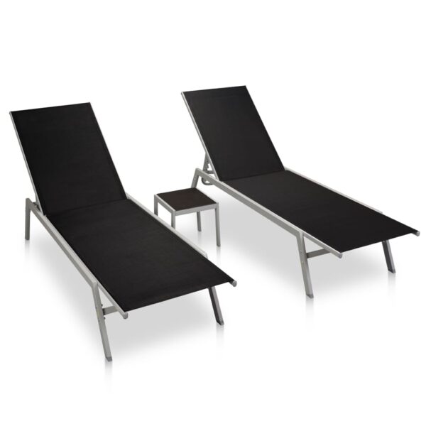 HomeDiscount-Sun Loungers 2 pcs with Table Steel and Textilene Black