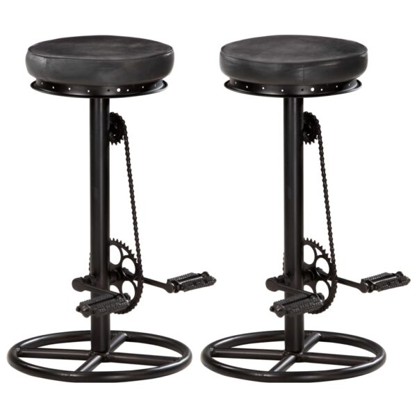 HomeDiscount-Bar Stools 2 pcs Black Real Goat Leather