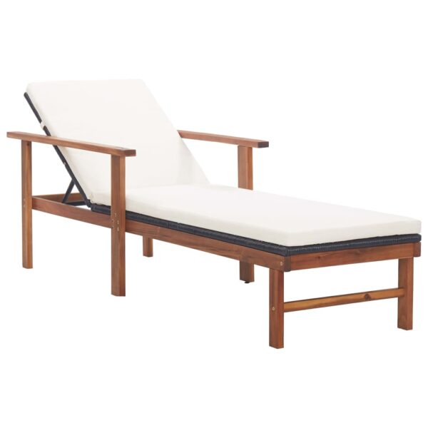 HomeDiscount-Sun Lounger with Cushion Poly Rattan and Solid Acacia Wood Black