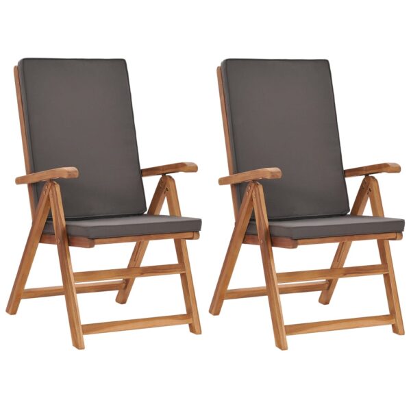 HomeDiscount-Reclining Garden Chairs with Cushions 2 pcs Solid Teak Wood Grey