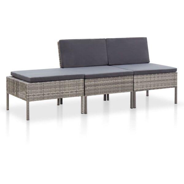 HomeDiscount-3 Piece Garden Lounge Set with Cushions Poly Rattan Grey