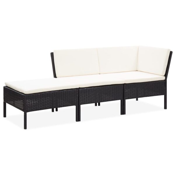 HomeDiscount-3 Piece Garden Lounge Set with Cushions Poly Rattan Black