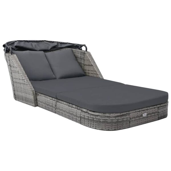 HomeDiscount-Sun Lounger with Canopy Poly Rattan Anthracite