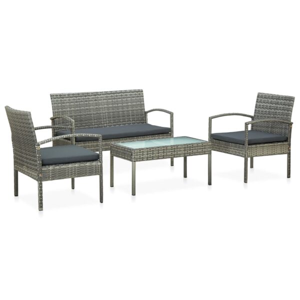 HomeDiscount-4 Piece Garden Lounge Set with Cushions Poly Rattan Grey