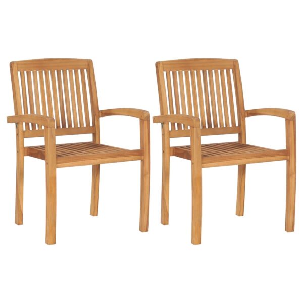 HomeDiscount-Stacking Garden Dining Chairs 2 pcs Solid Teak Wood