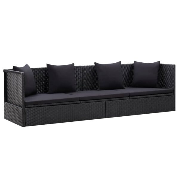 HomeDiscount-Garden Bed with Cushion and Pillow Poly Rattan Black