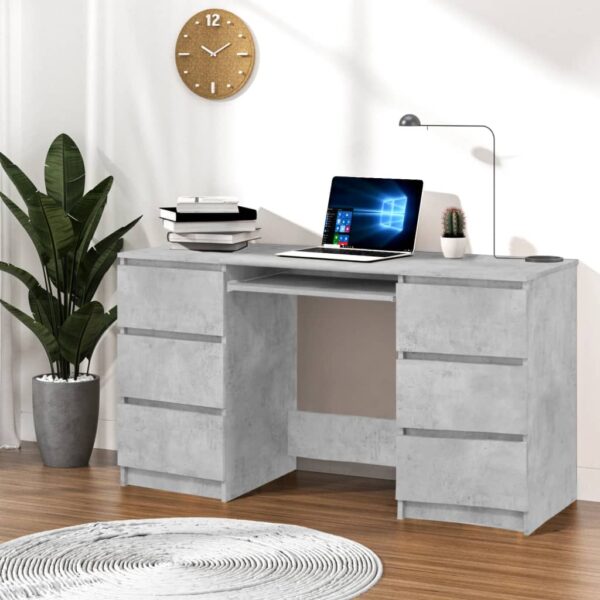 HomeDiscount-Writing Desk Concrete Grey 140x50x77 cm Engineered Wood