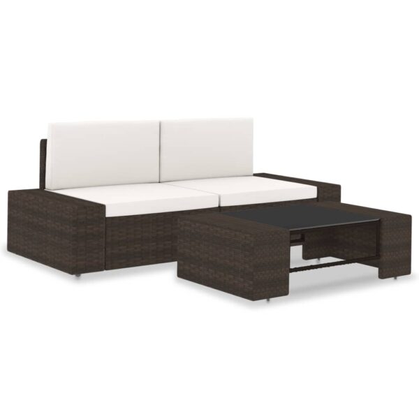 HomeDiscount-3 Piece Garden Lounge Set Poly Rattan Brown