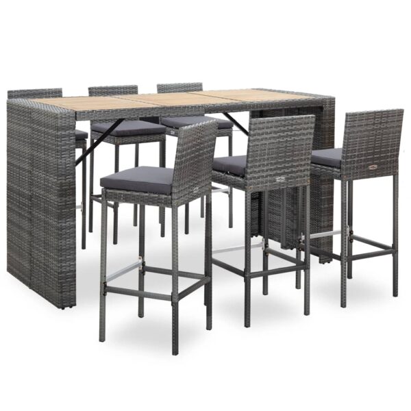 HomeDiscount-7 Piece Outdoor Bar Set with Cushions Poly Rattan Grey