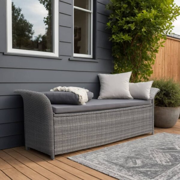 HomeDiscount-Storage Bench with Cushion Grey 138 cm Poly Rattan