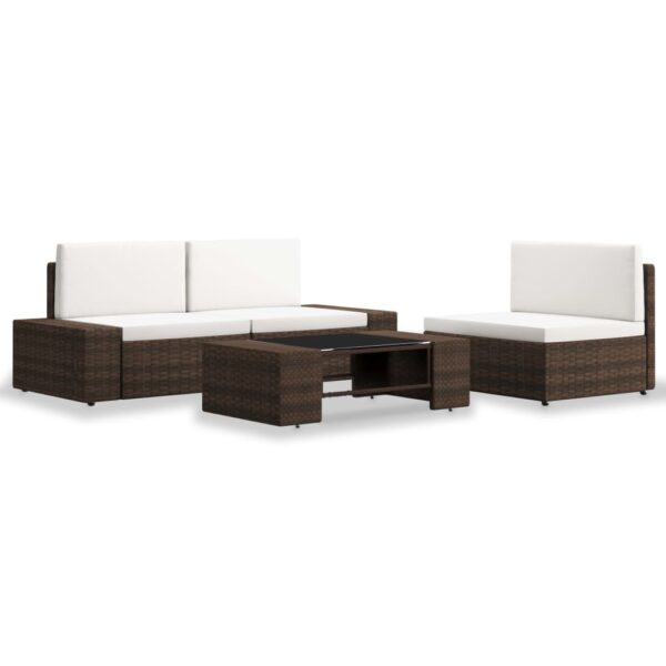 HomeDiscount-4 Piece Garden Lounge Set Poly Rattan Brown