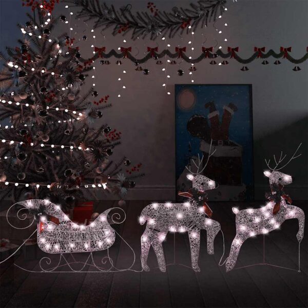 HomeDiscount-Reindeer & Sleigh Christmas Decoration 60 LEDs Outdoor Gold