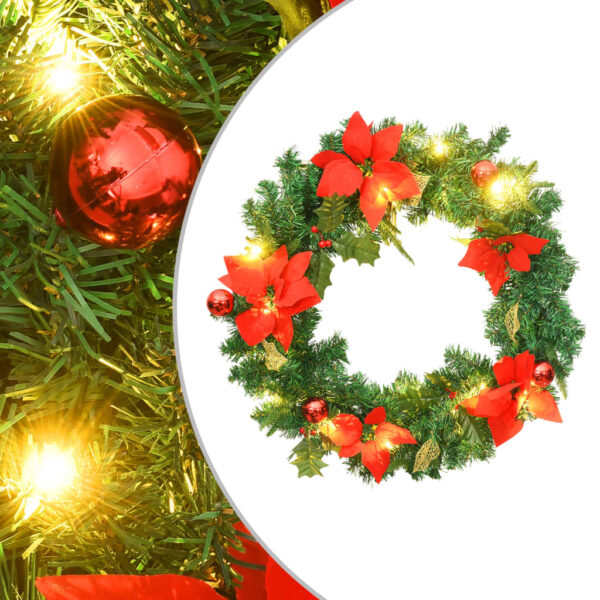 HomeDiscount-Christmas Wreath with LED Lights Green 60 cm PVC