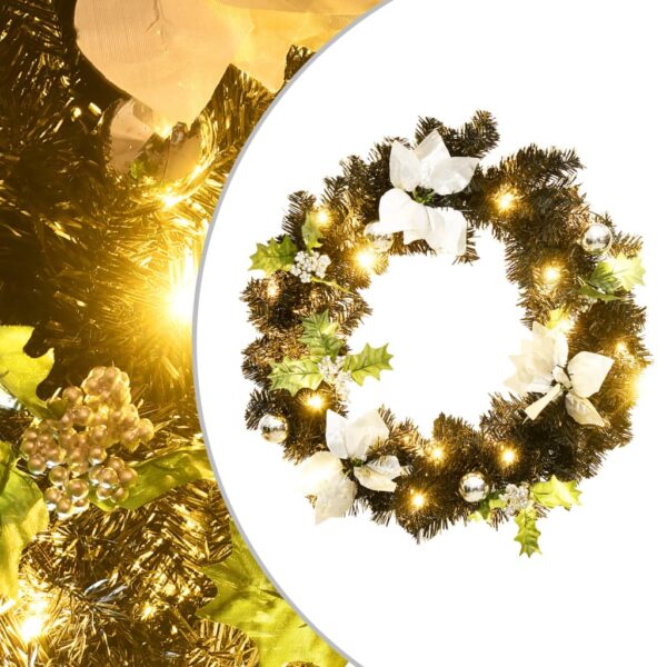 HomeDiscount-Christmas Wreath with LED Lights Black 60 cm PVC