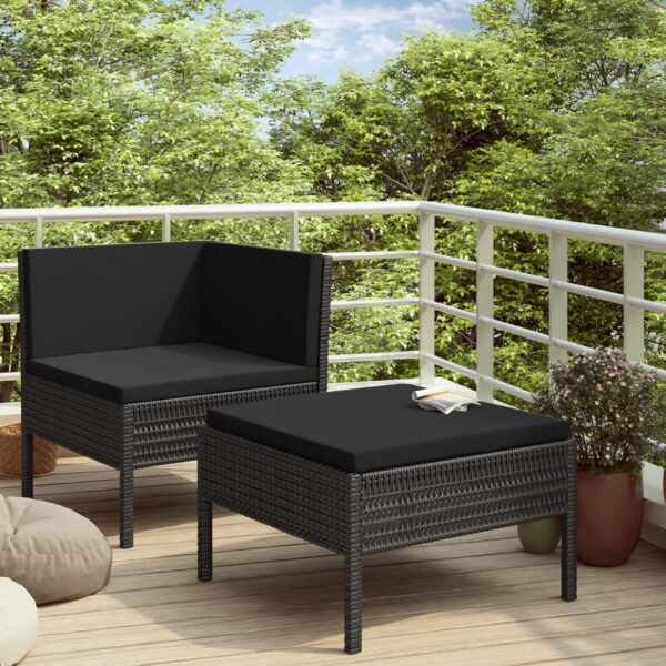 HomeDiscount-2 Piece Garden Lounge Set with Cushions Poly Rattan Black