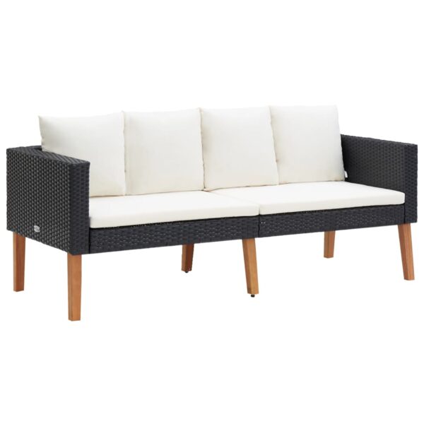 HomeDiscount-2-Seater Garden Sofa with Cushions Poly Rattan Black