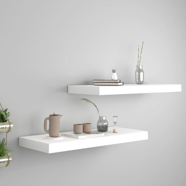 HomeDiscount-Floating Wall Shelves 2 pcs White 60x23.5x3.8 cm MDF