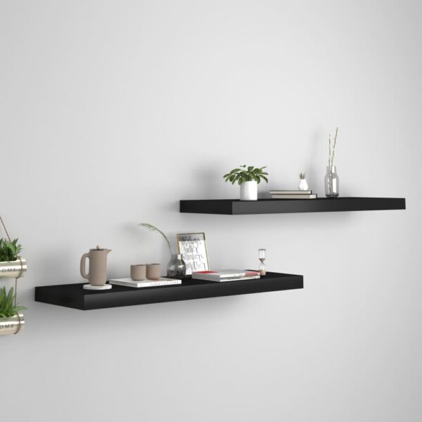 HomeDiscount-Floating Wall Shelves 2 pcs Black 80x23.5x3.8 cm MDF